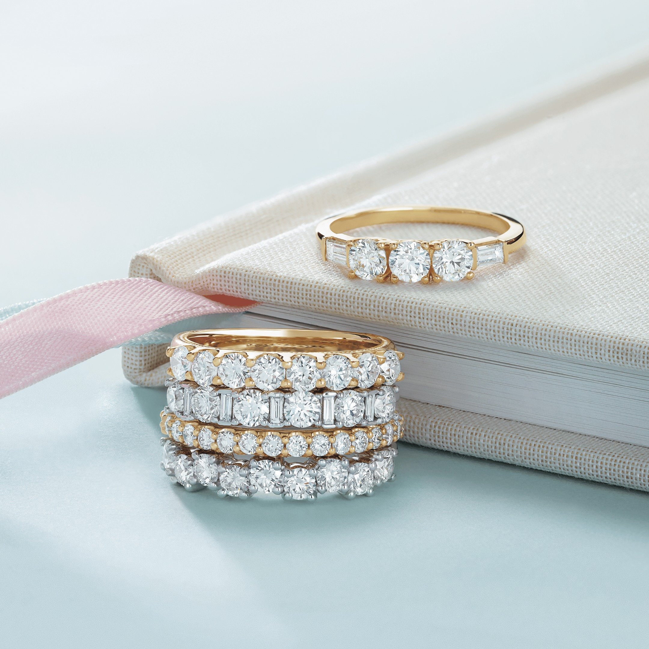 FP Diamond Bands in Yellow and White Gold or Platinum
